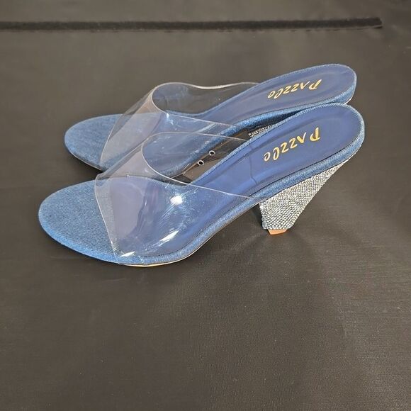 BRAND NEW PAZZLE RHINESTONE HEEL EMBROIDERED CLEAR  OPEN-TOE STRAP SANDAL - Picture 6 of 16